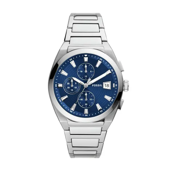 Image of Fossil Mens Blue Dial Silver Stainless Steel Bracelet Watch