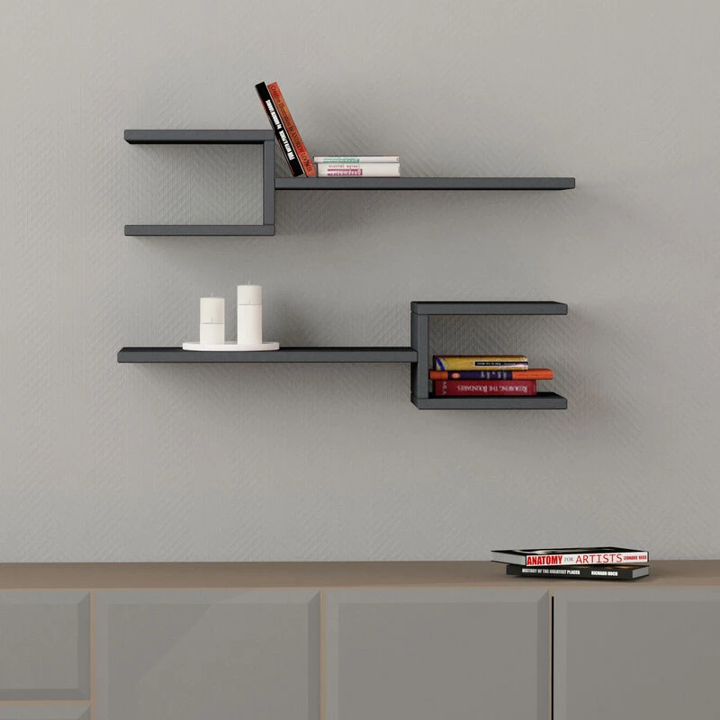 Image of DECORTIE Fork Modern Floating Shelf Set 18.2cm Short - Anthracite Grey - Anthracite Grey - Decortie M.KT.01.11048.11
