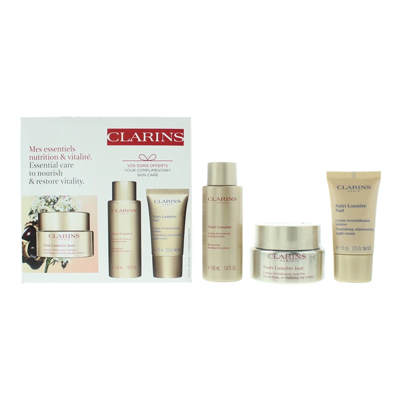 Image of Clarins Nutri-Lumiere 3 Piece Gift Set: Day Cream 50ml - Essence 50ml - Night Cr
