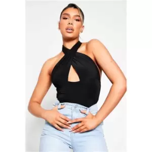 Image of I Saw It First Black Slinky Halterneck Cut Out Bodysuit - Black