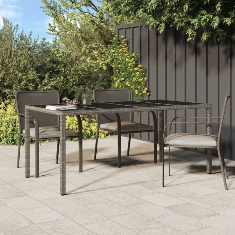 Image of VIDAXL Garden Table Grey 190x90x75cm Tempered Glass and Poly Rattan Vidaxl 8720286666517