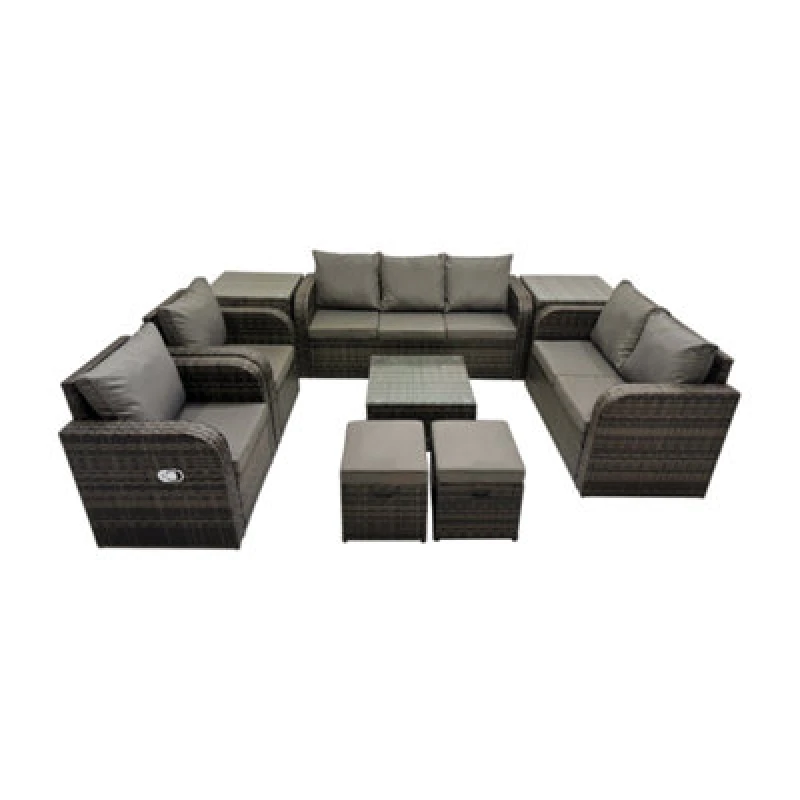 Image of Fimous Garden Outdoor Furniture Set with 2 Side Tables 2 Small Stool in Dark Grey Dark Grey Unisex
