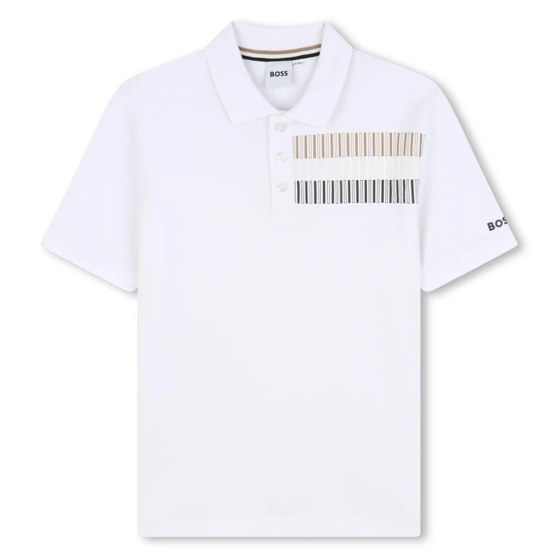Image of Boss Kids Striped Lightweight Short Sleeve Polo Shirt White 10P male 4 Yrs