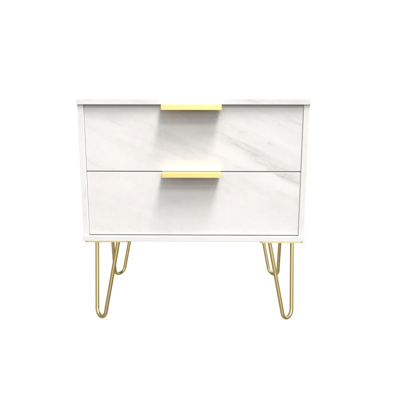Image of Fuji 2 Drawer Side Table In Marble (Ready Assembled)