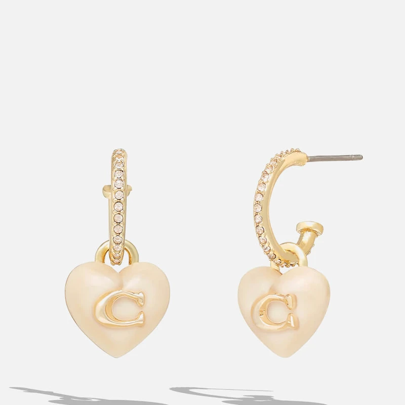 Image of Coach Signature C Heart Pearl Drop Gold Tone Huggie Earrings Gold female 37415420GLD655