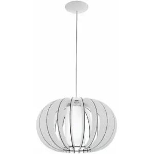 Image of Pendant Ceiling Light Colour White Steel Shade White Wood Glass E27 1x60W