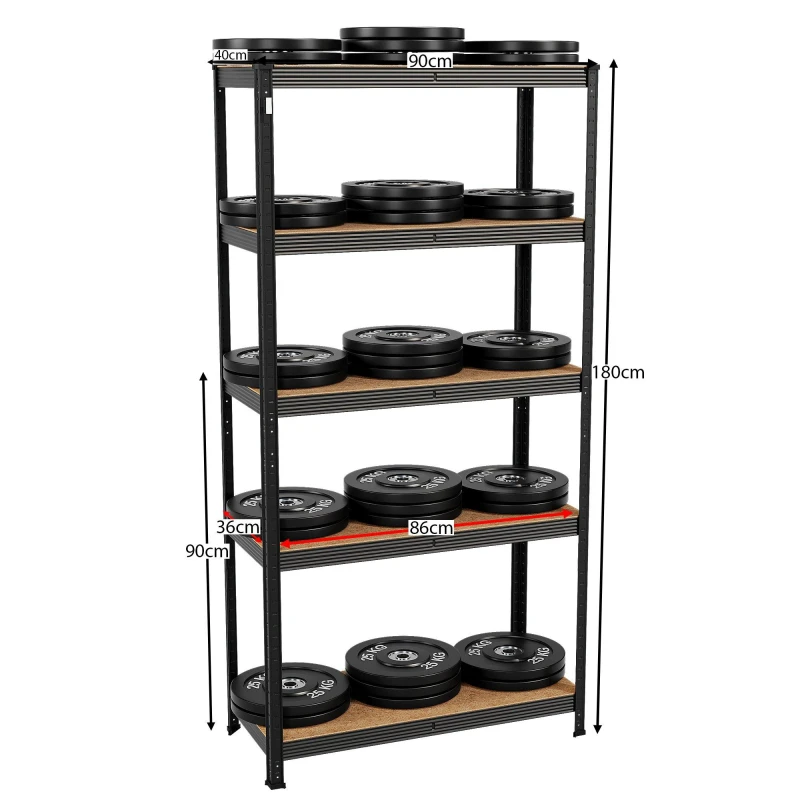 Image of Lassic 5 Tier Heavy Duty Large Garage Shelves - 2 Bay Black unisex 5 Tier