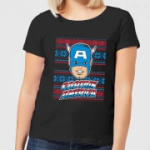 Image of Marvel Captain America Face Womens Christmas T-Shirt - Black