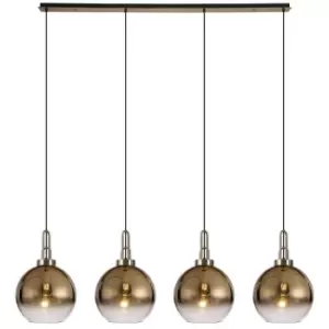 Image of Luminosa Linear 4 Light Pendant E27 With 30cm Globe Glass, Brass Gold, Clear Brass Gold, Matt Black