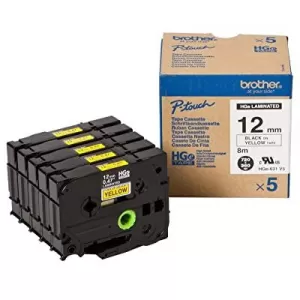 Image of Brother HG-631V5 P-touch Black on Yellow Tape 12mm x 8m 5 Pack