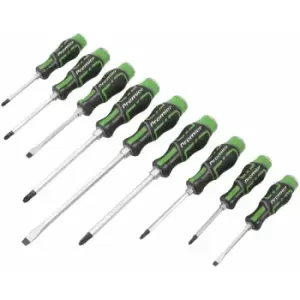 Image of Hammer-thru Screwdriver Set Hi-vis Green 9PC