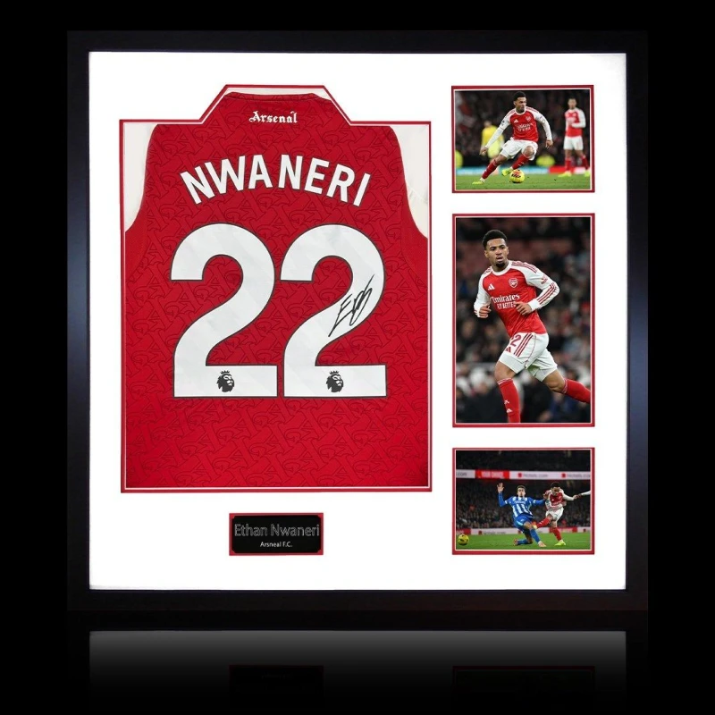 Image of The Fan Cave Ethan Nwaneri Signed Arsenal 25/26 Shirt Frame Red unisex 820mm x 82