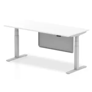 Image of Air 1800 x 800mm Height Adjustable Desk White Top Silver Leg With Silver Steel Modesty Panel