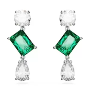 Image of Mesmera Mixed Cuts Green Rhodium Plated Drop Earrings 5665878