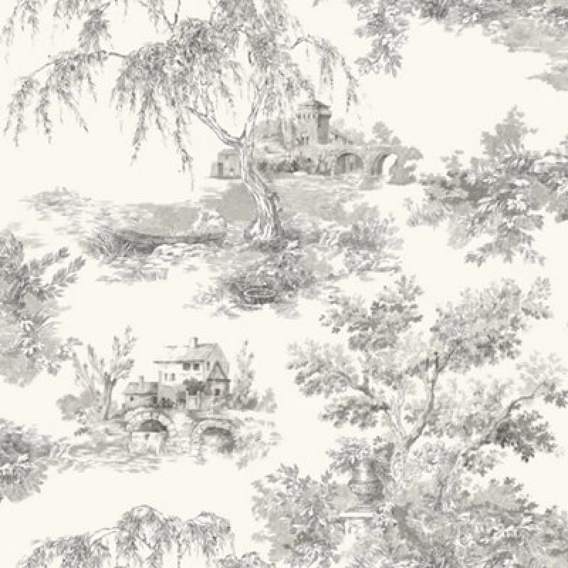 Image of Grandeco French Vintage Toile Trees Smooth Wallpaper, Grey A69803