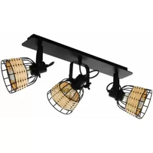 Image of Adjustable 3 Bulb Ceiling Spotlight Black Wicker Shade 40W E27 Kitchen Island