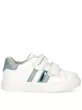 Image of Tommy Hilfiger Girls Low Cut Velcro Trainers - White/light Blue, White/Light Blue, Size 7 Younger