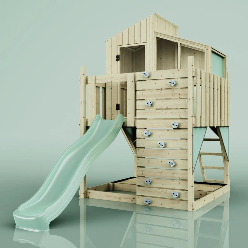 Image of OutdoorToys PolarPlay Kids Scandinavian Style Climbing Platform & Playhouse - Flavia Sage in Beige Beige Unisex