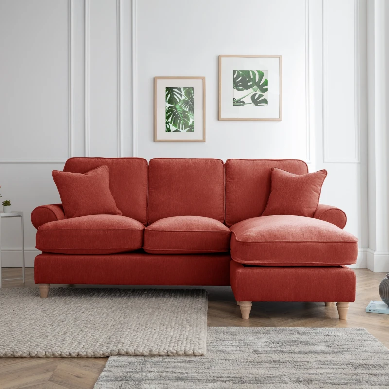 Image of The Great Sofa Company Ezra Right Hand Chaise Sofa Manhattan Apricot in Terracotta Terracotta Unisex