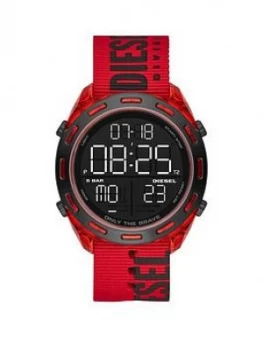 Image of Diesel Crusher Digital Dial Red Case Black Branded Fabric Strap Mens Watch