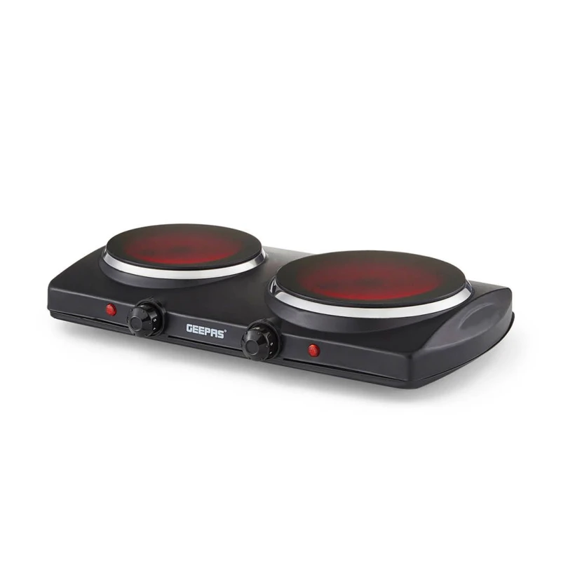 Image of Geepas Double Ceramic Hot Plate Infrared Portable Electric Cooktop Hob 2000W in Black Unisex