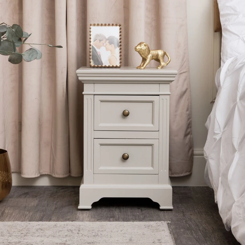 Image of Melody Maison Taupe-Grey Two Drawer Bedside Table - Daventry Taupe-Grey Range Taupe
