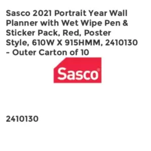 Image of Sasco 2021 Portrait Year Wall Planner with wet wipe pen & sticker