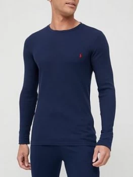 Image of Polo Ralph Lauren Waffle Long Sleeve Lounge Top - Cruise Navy, Cruise Navy, Size S, Men
