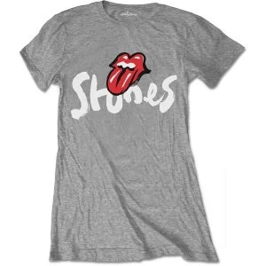 Image of The Rolling Stones - No Filter Brush Strokes Womens Medium T-Shirt - Grey