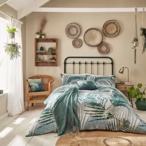 Image of Clarissa Palm Leaf Forest Green 100% Cotton Duvet Cover Set Forest (Green)