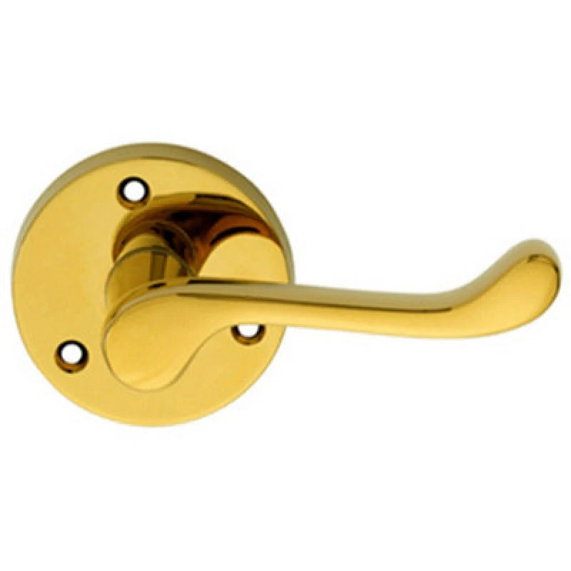 Image of Loops PAIR Victorian Scroll Lever on 58mm Round Rose Polished Brass Door Handle Metallics