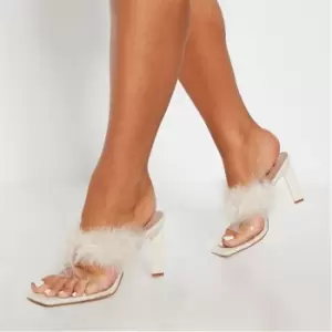 Image of I Saw It First Feather Detail Mid Feature Heel Mule - White