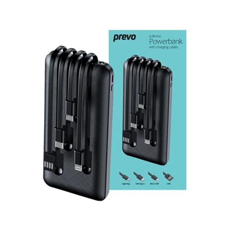 Image of PREVO PREVO SP2010 Power Bank 10000mAh Portable Charging for Smart Phones Tablets and Other Devices Charge 4 Devices with Prefitted Lightning USB Type