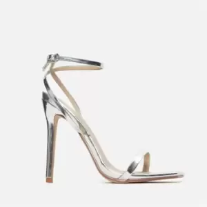 Image of Missguided Square Toe Barely There Heels - Silver