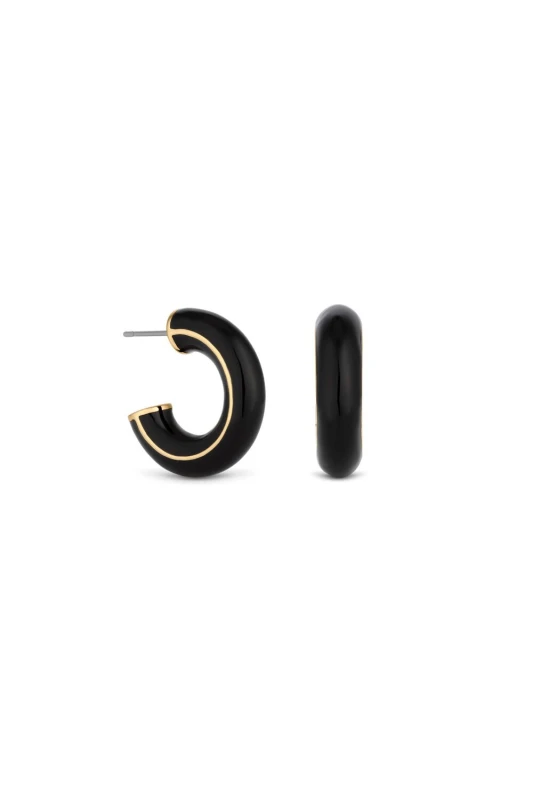 Image of Jon Richard Jon Richard Gold Plated and Jet Hoop Earrings Gold female