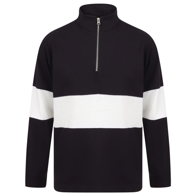 Image of Front Row Mens Panelled Zip Neck Top in Navy Size: XS Navy Male XS