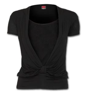 Image of Urban Fashion 2In1 Gathered Knot Womens X-Large Short Sleeve Top - Black
