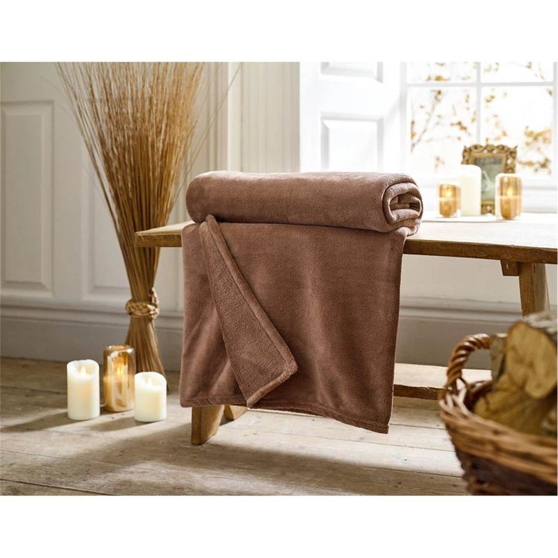 Image of Deyongs Deyongs Snuggle Touch Super Soft Solid Colour Fleece Throw in Fawn Size: 140cm x 180cm Fawn 140cm x 180cm Unisex 5054990142528