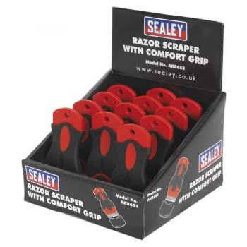 Image of Sealey AK8652 Razor Scraper with Comfort Grip Display Box of 12