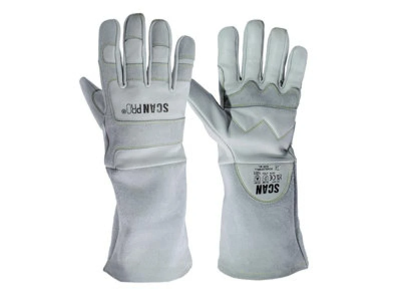 Image of Scan Pro Premium Leather Welding Gloves Grey L Pack of 1 SCAGLOPWELL