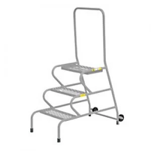 Image of FORT Ladder with Handrail and Wheels 3 Steps Galvanised Capacity: 150 kg