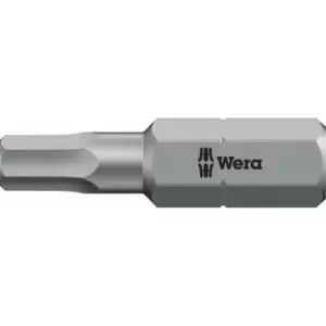 Image of Wera 840/1 ZBO Hex Pinned Security Bit Extra Tough 2mm 25mm Pack of 1