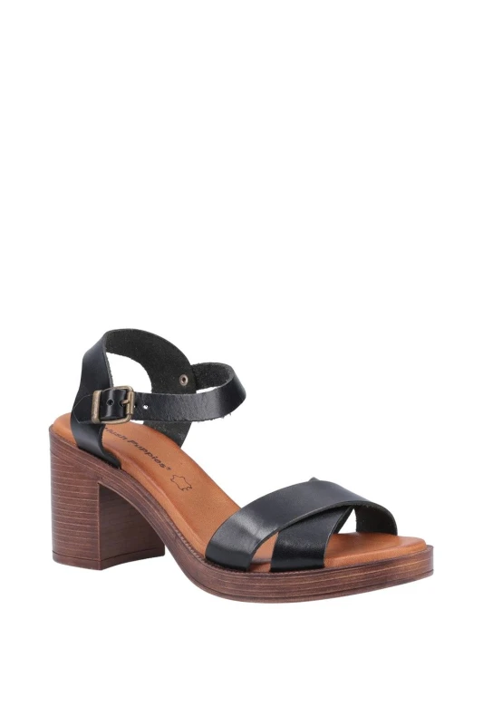 Image of Hush Puppies Womens 'Georgia' Smooth Leather Sandals in Black Size: 7 Black Female 7