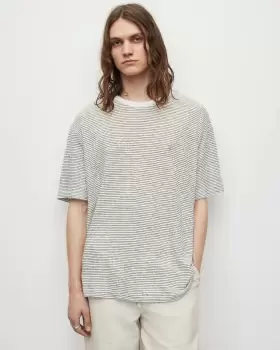 Image of AllSaints Miles Linen Striped Crew T-Shirt