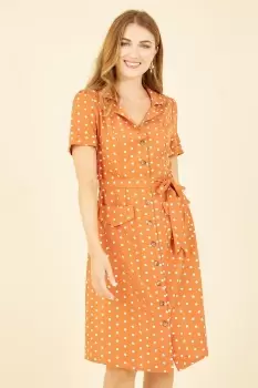 Image of Orange Spot Retro Shirt Dress