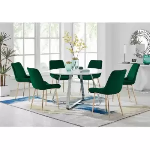 Image of Furniture Box Santorini White Round Dining Table and 6 Green Pesaro Gold Leg Chairs