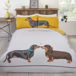 Image of Hello Sausage Daschund Dog Single Duvet Cover Set Reversible Bedding Bed Set - Rapport