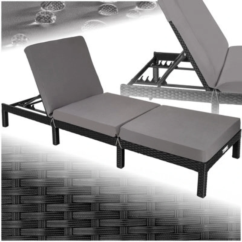 Image of Tectake Sun Lounger Sofia With 6-Step Adjustable Backrest, Thick Padding And Uv-Resistant Polyrattan - Black