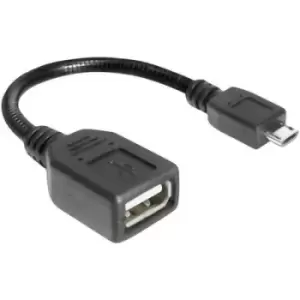 Image of Delock USB cable USB 2.0 USB Micro-B plug, USB-A socket 0.15 m Black incl. OTG function 83293