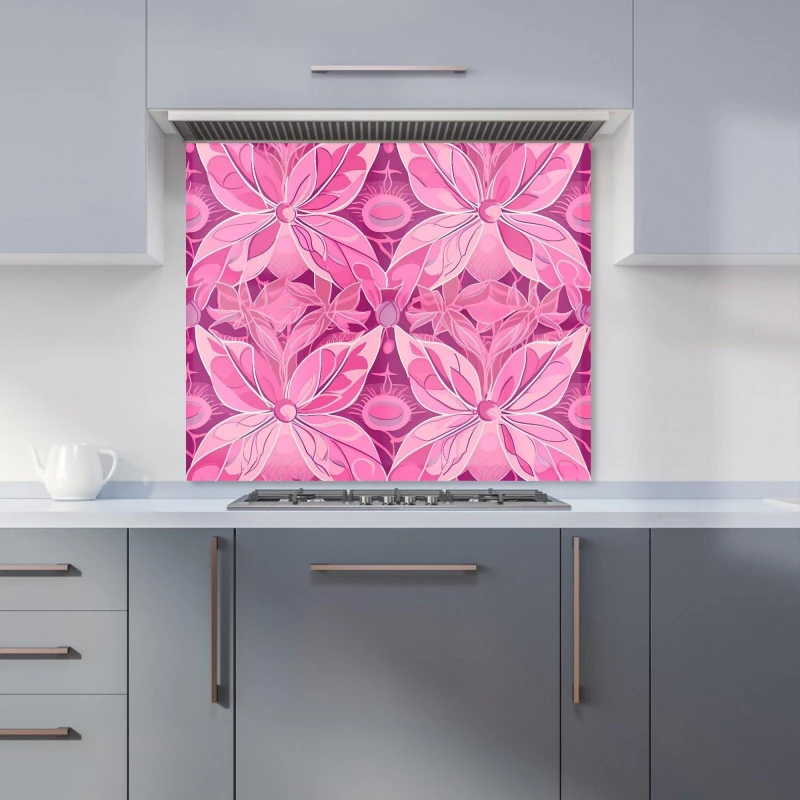 Image of Warren Reed - Designer Pink Abstract Floral Design Kitchen Splashback Size: 700mm x 650mm Pink Unisex 700mm x 650mm